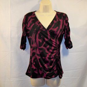 Style & Co . Womens Top Blouse Size Small V-Neck Cross Over Ruched Black Pink